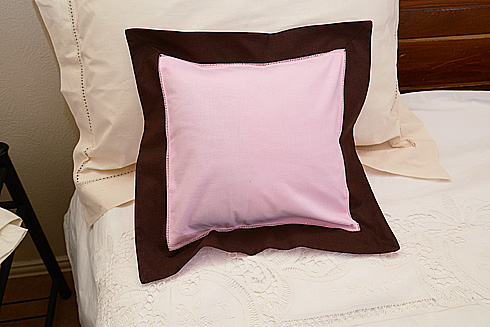 Pillow Sham. PINK LADY with BROWN color border. 12" SQ.